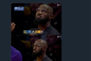 真会来事啊！湖人大比分落后，勇士NBC官推晒詹姆斯照片调侃：决定3.0！